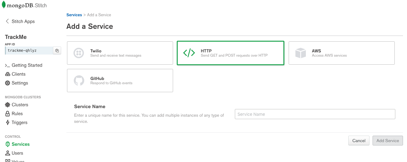 Create externalCheckin HTTP service in MongoDB Stitch