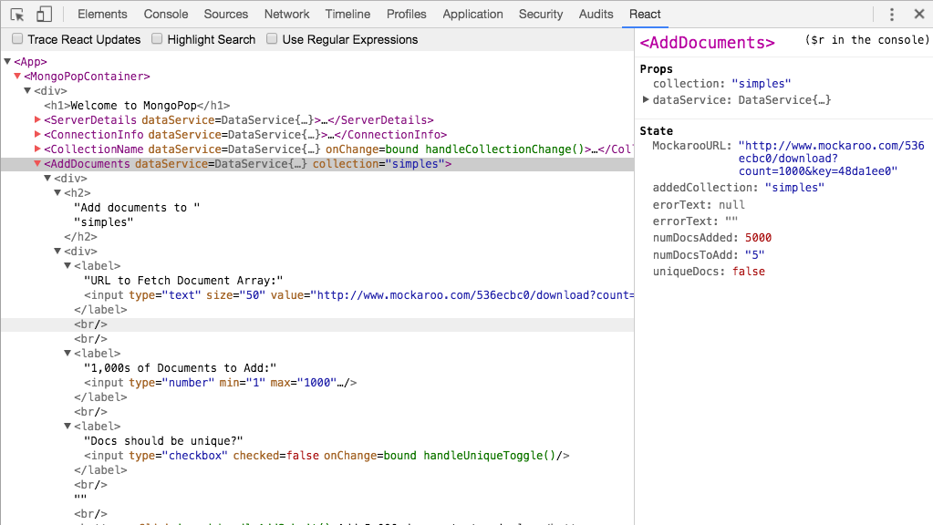 React in Google Chrome Developer tools