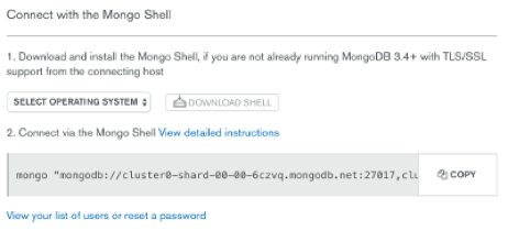 Connect with Mongo Shell section of the Connect dialog
