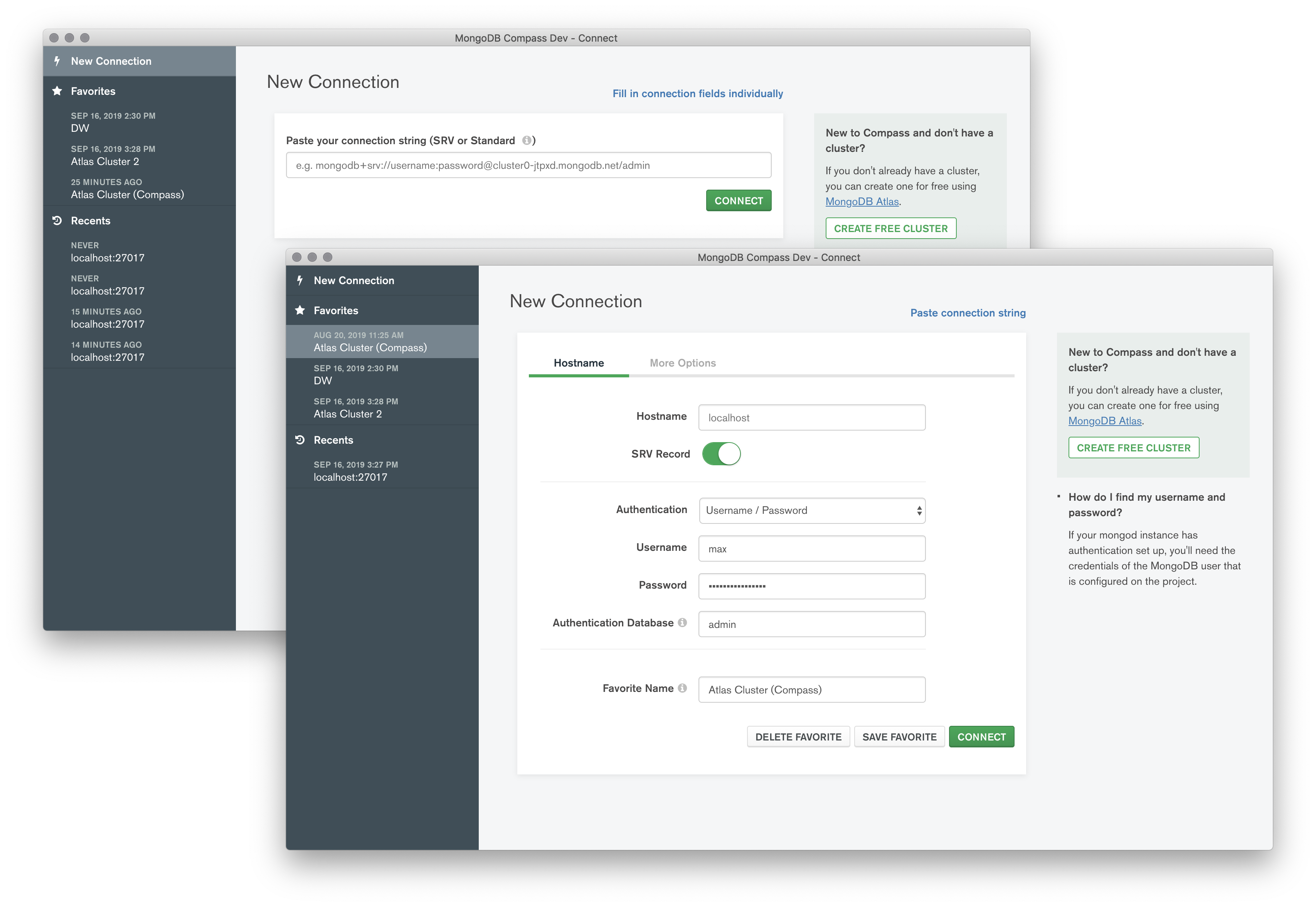 insert to collection mongodb compass