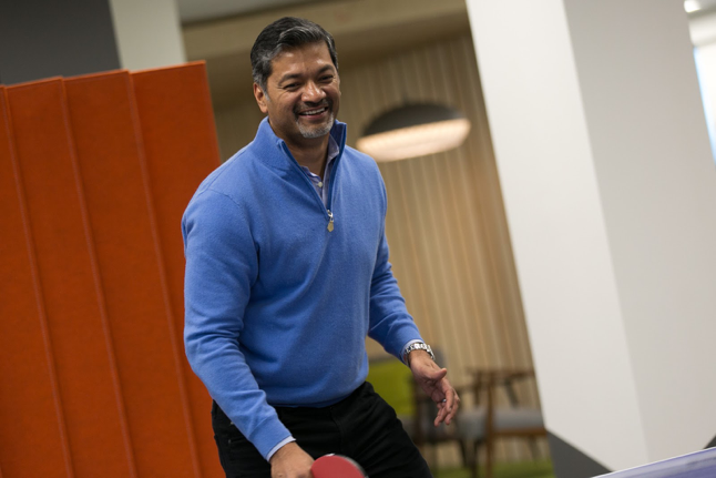 President & CEO, Dev Ittycheria playing table tennis in the new Dublin Office 