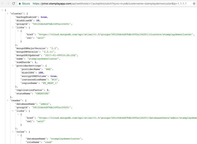 JSON response containing the result of the API requests