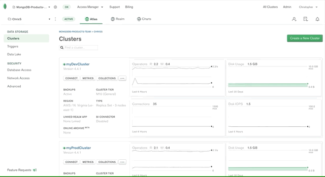 Animation of creating a database user in Atlas restricted to a single cluster