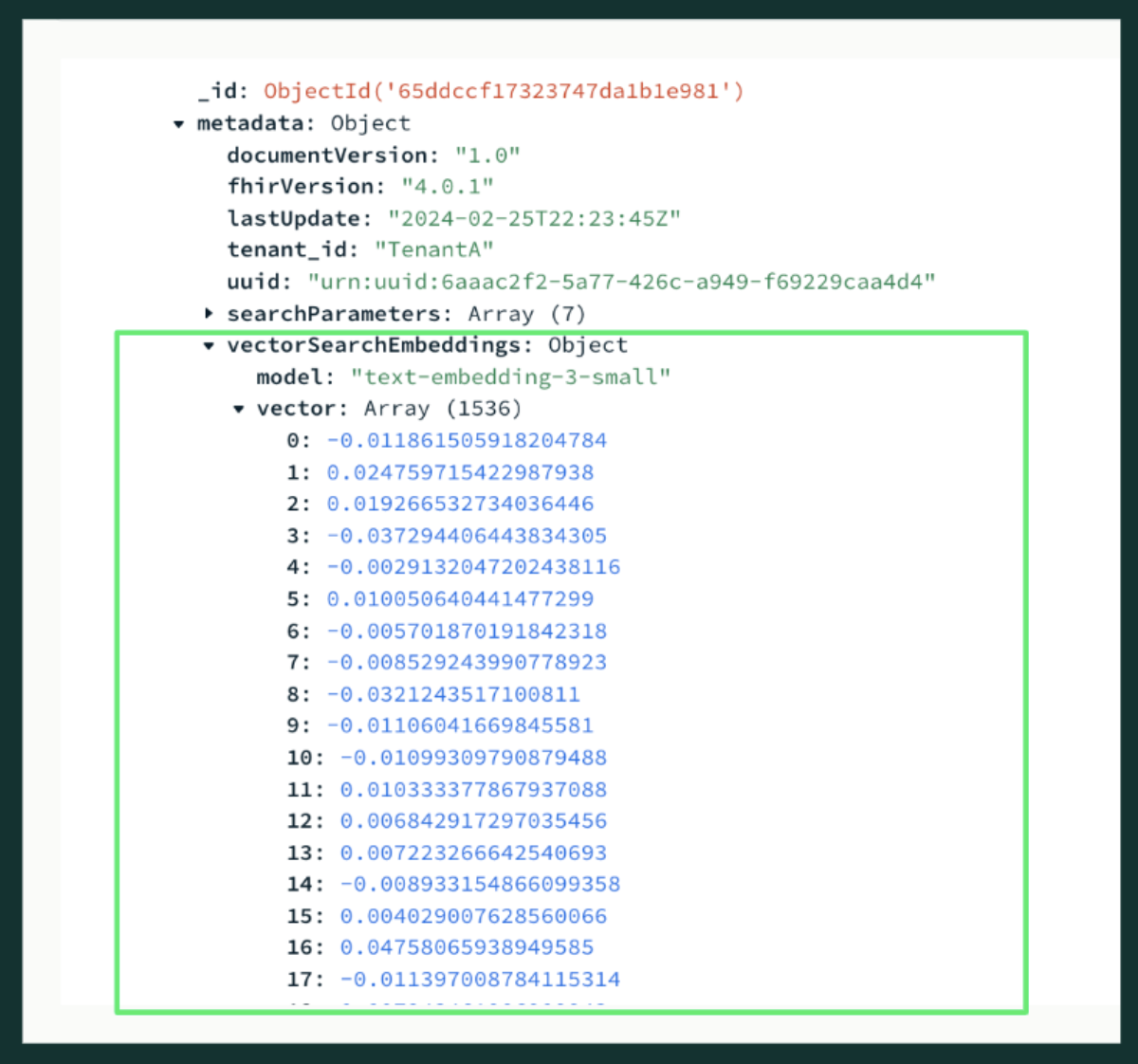 Screenshot of data modeled for vector embeddings.