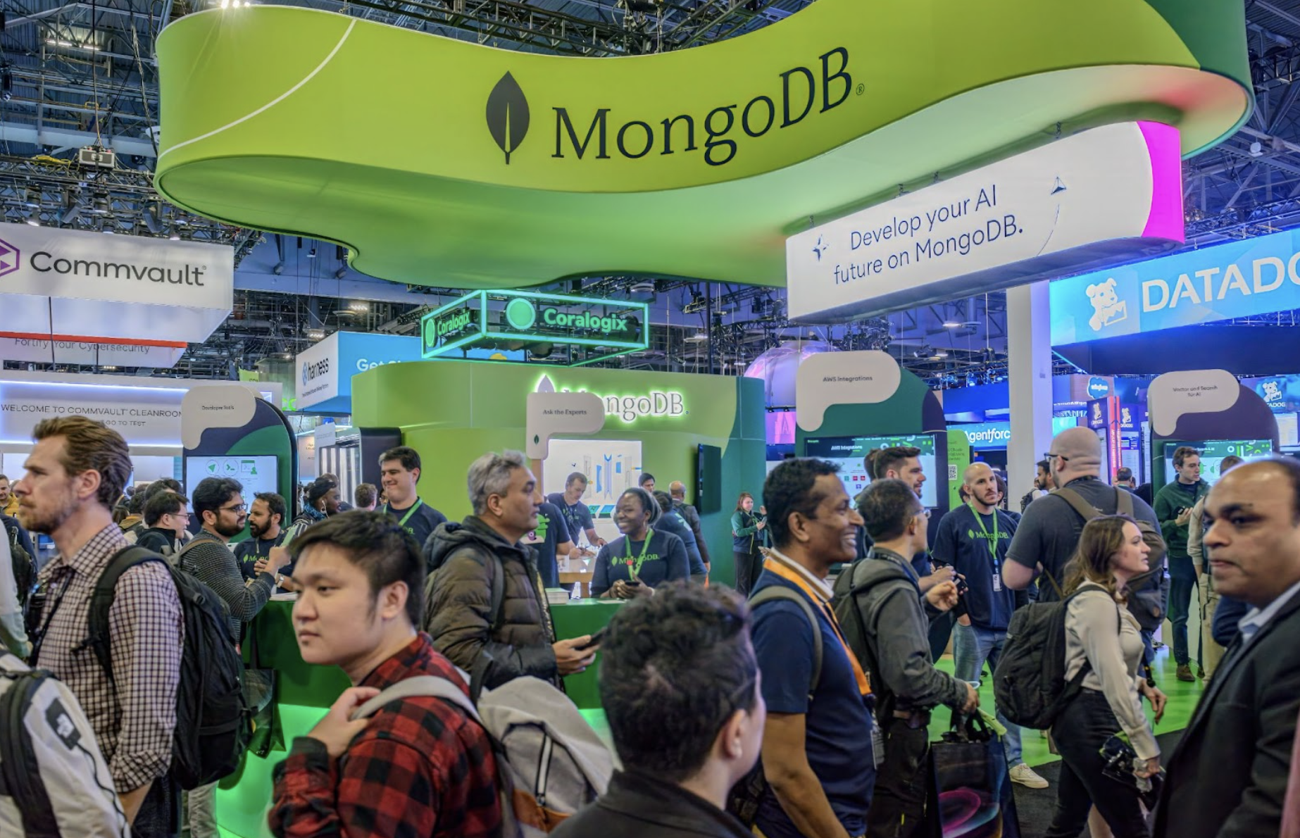 Photo of the MongoDB booth at re:Invent