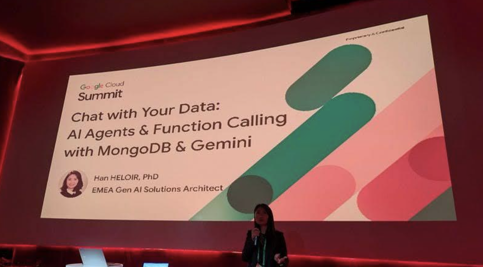 Photo of Han speaking at Google Cloud Summit