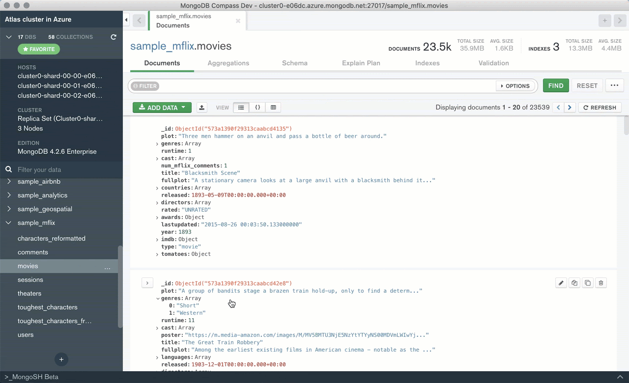 mongodb compass shell