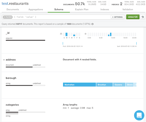 Example of schema visualization provided by MongoDB Compass