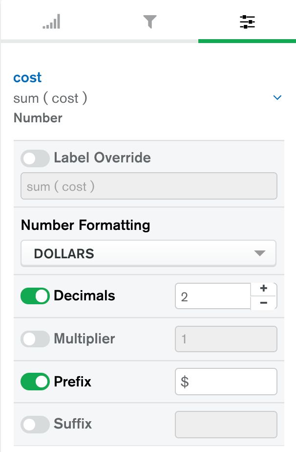 Setting the Cost formatting