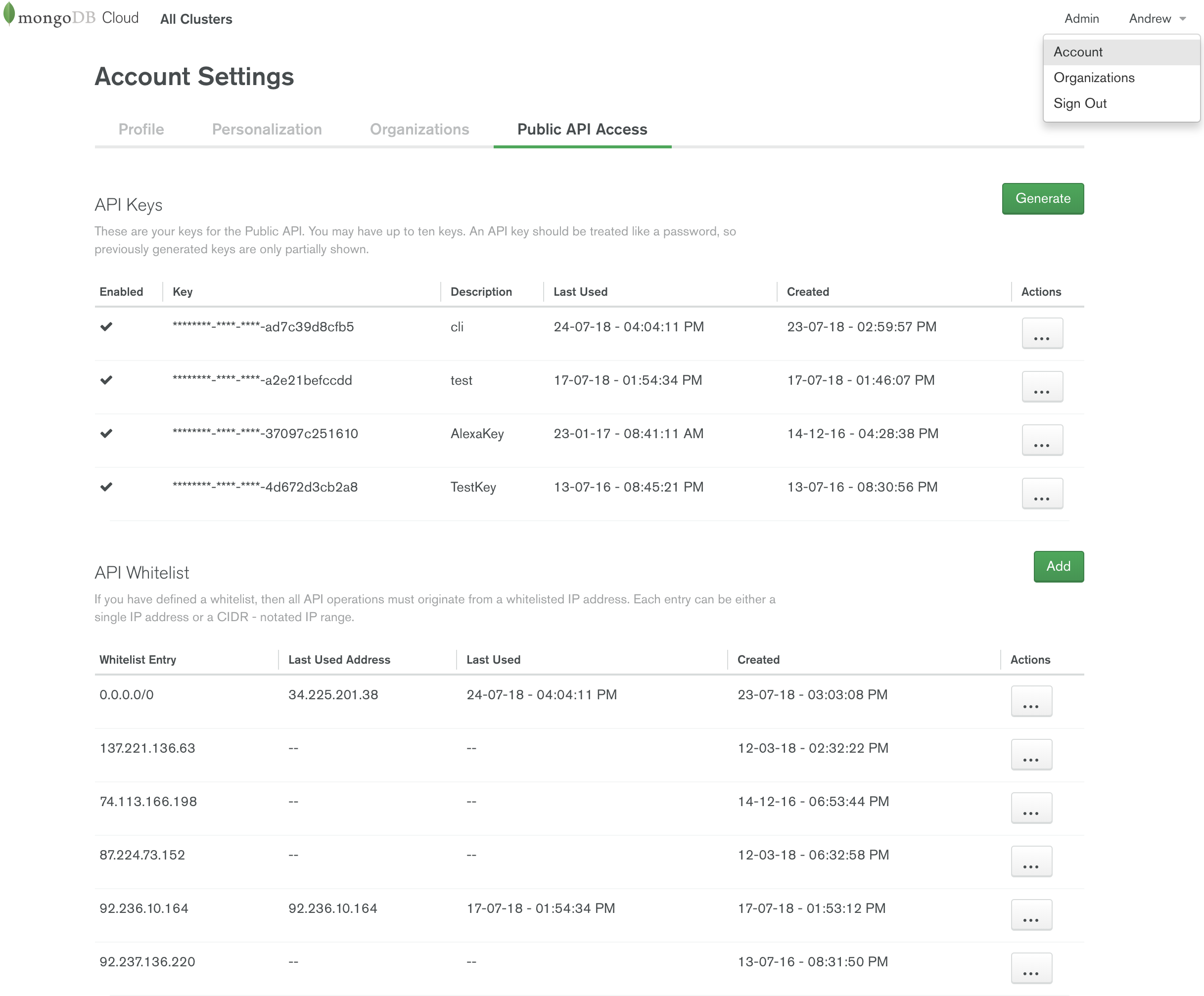 Creating an Atlas API key
