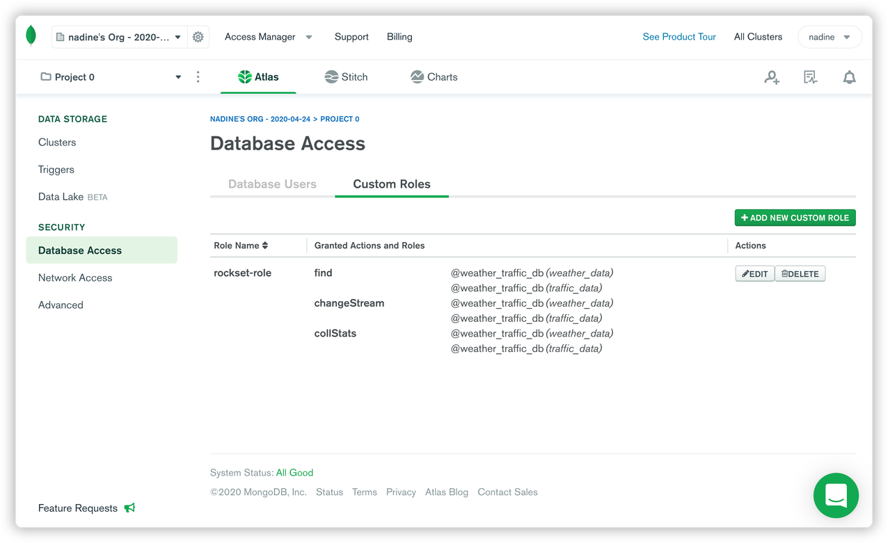 MongoDB Database Access Settings