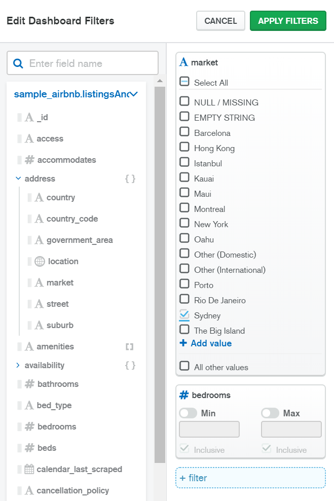 Edit Dashboard Filters