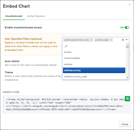 "Embed Chart Dialog"