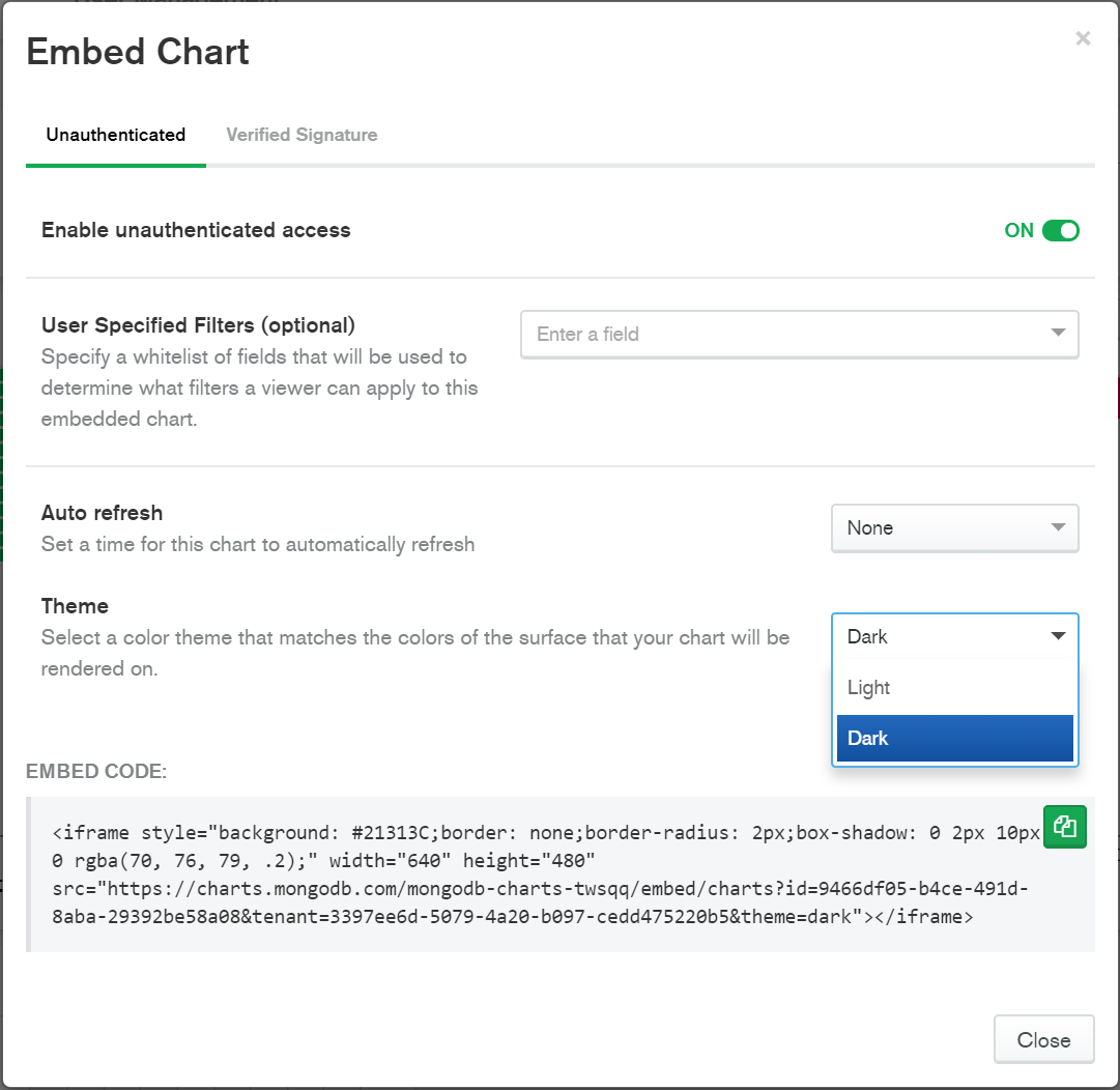 "Embed Chart User Interface"
