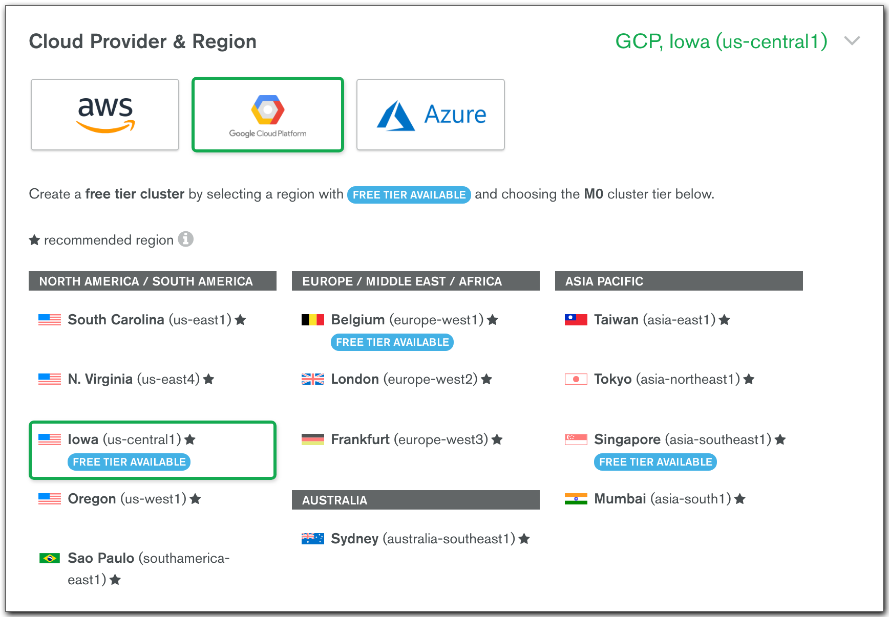 Blog Mongodb - when building a new cluster in mongodb atlas select gcp as the cloud provider and then select the region closest to your application server s with the