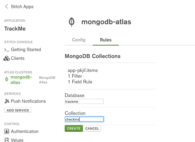 MongoDB Stitch – naming a collection