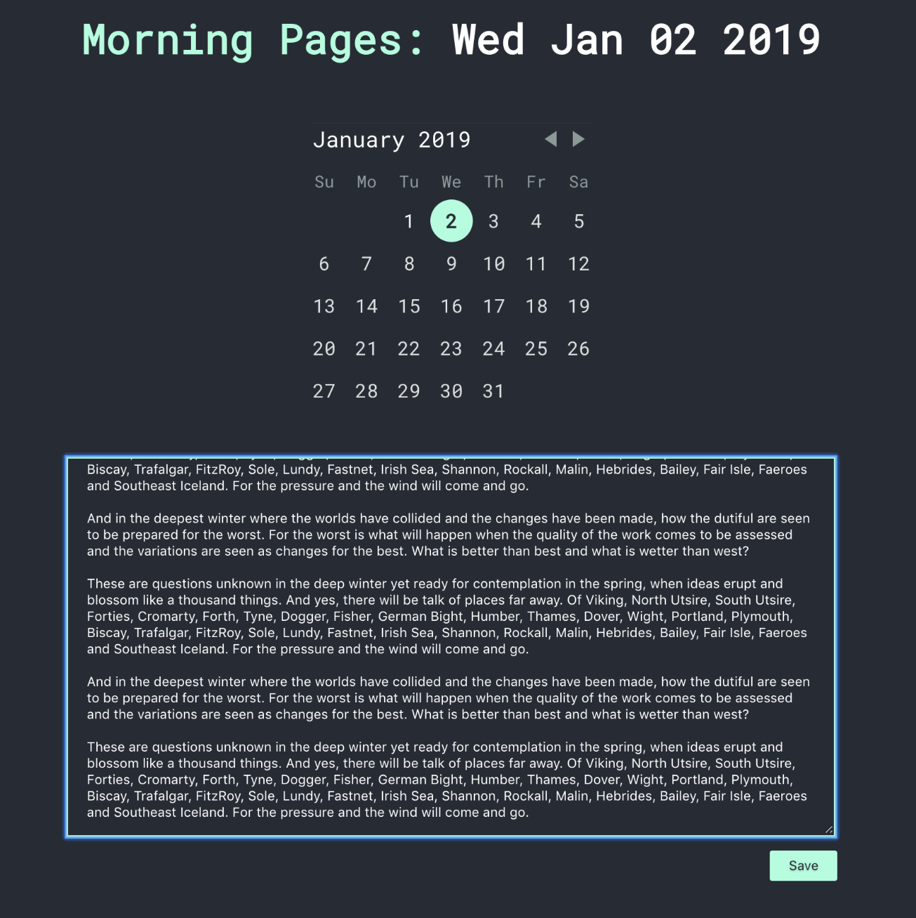 Screenshot of Morning-pages