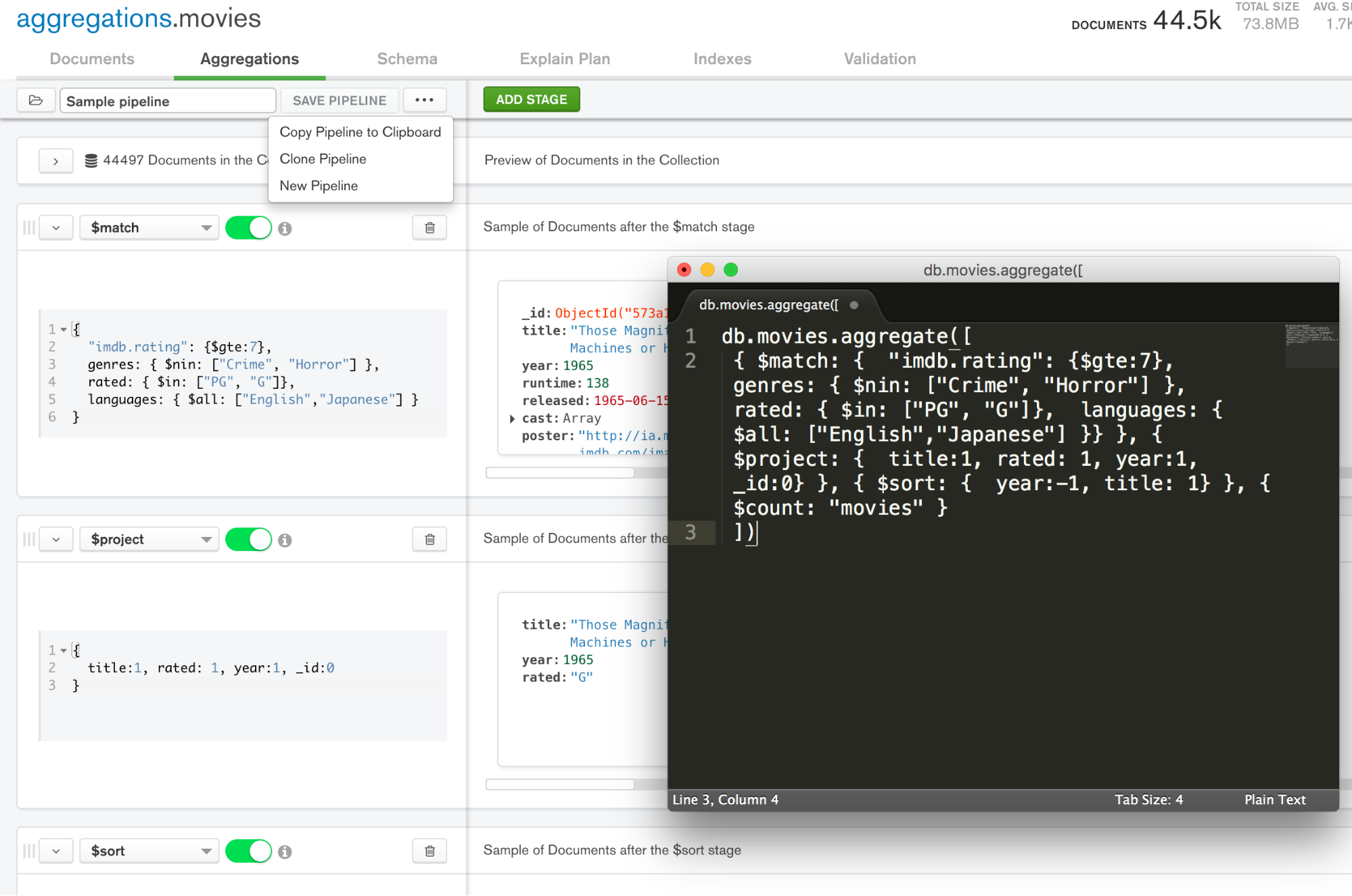 mongodb compass query bar group by multiple fields