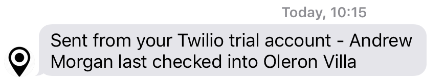 Text message from Twilio – via MongoDB Stitch