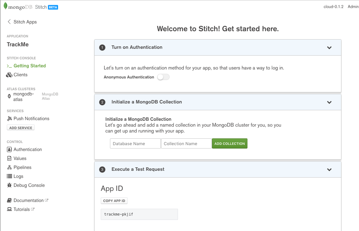 MongoDB Stitch serverless application details