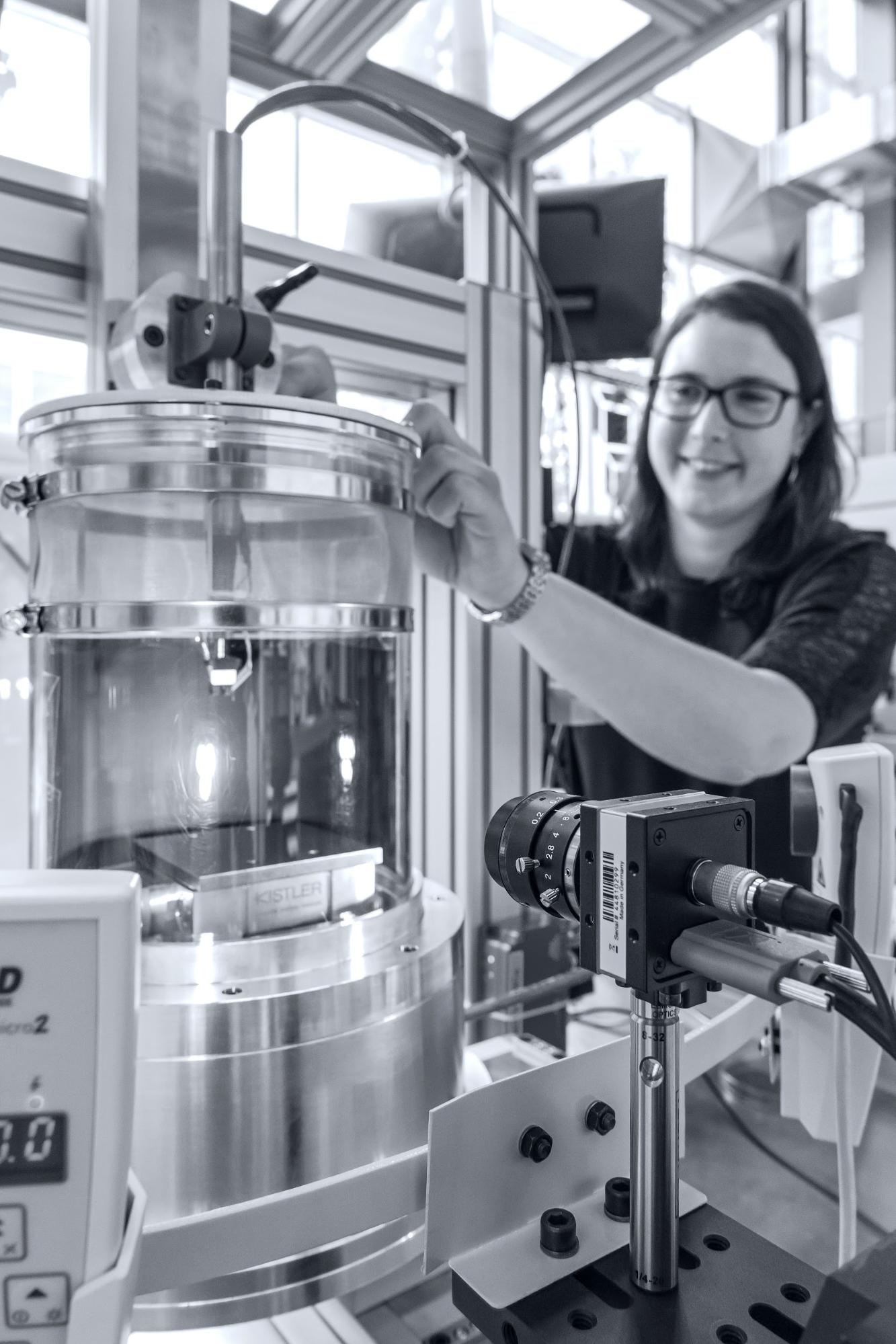 Nicole Wielki performing a shot peening test