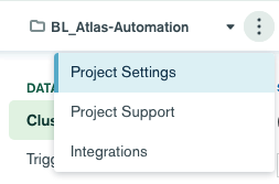 MongoDB Atlas Settings Menu