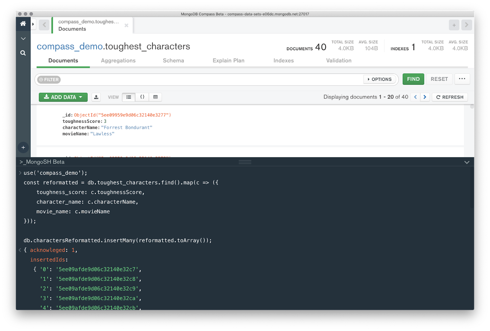 mongodb compass shell