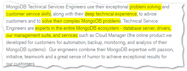 Image of excerpt from Technical Services Engineer job posting